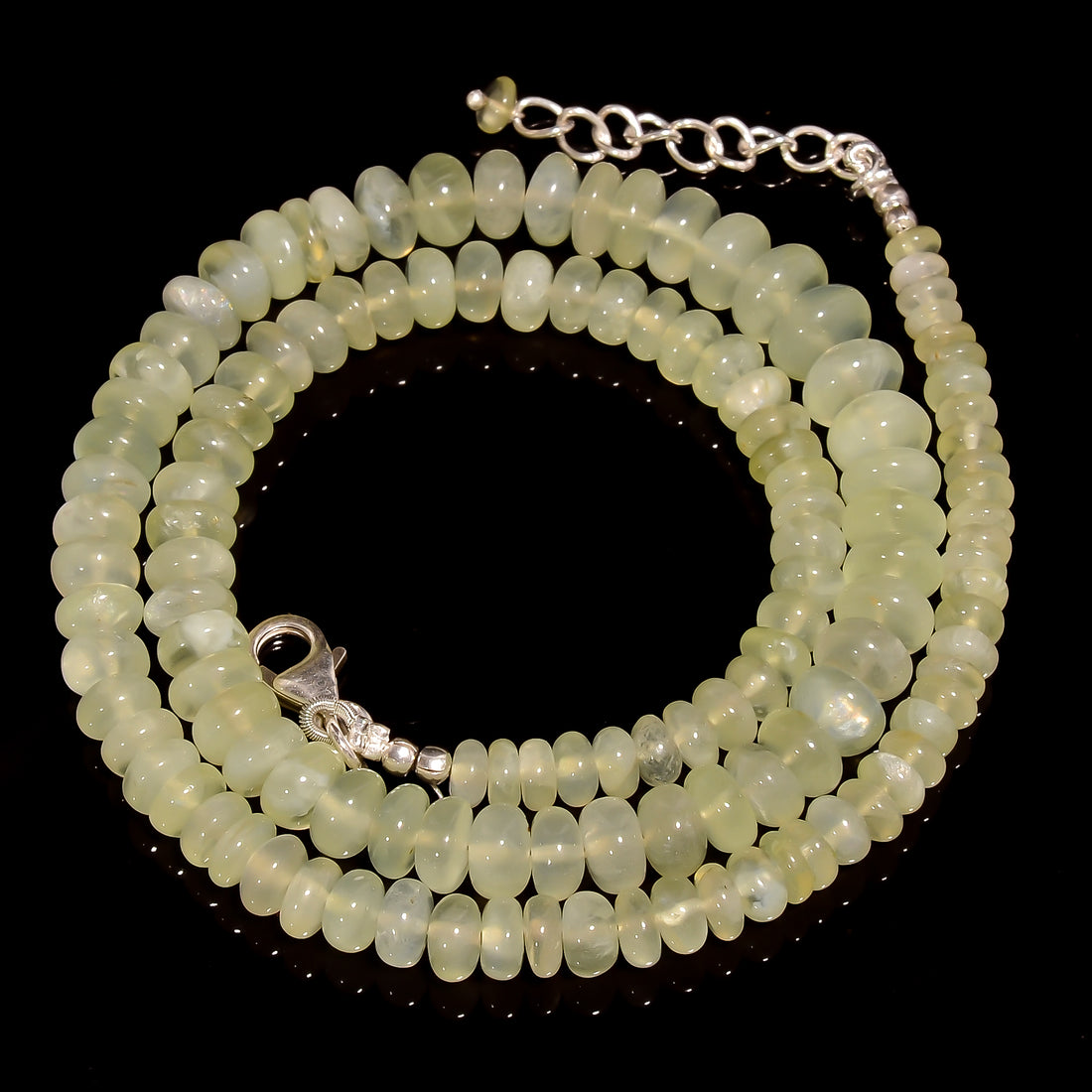 Prehnite Natural Gemstone Rondelle Shape Smooth Beads Necklace 17-19" ,4X4 8X8 mm 148 Ct. YN-269