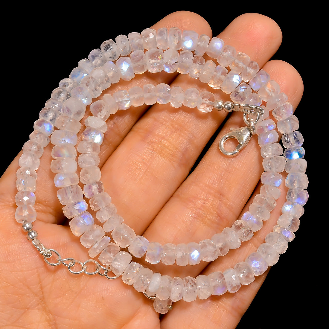 Rainbow Moonstone Natural Gemstone Rondelle Shape Faceted Beads Necklace 17-19" ,5X5 6X6 mm 117.5 Ct. YN-270