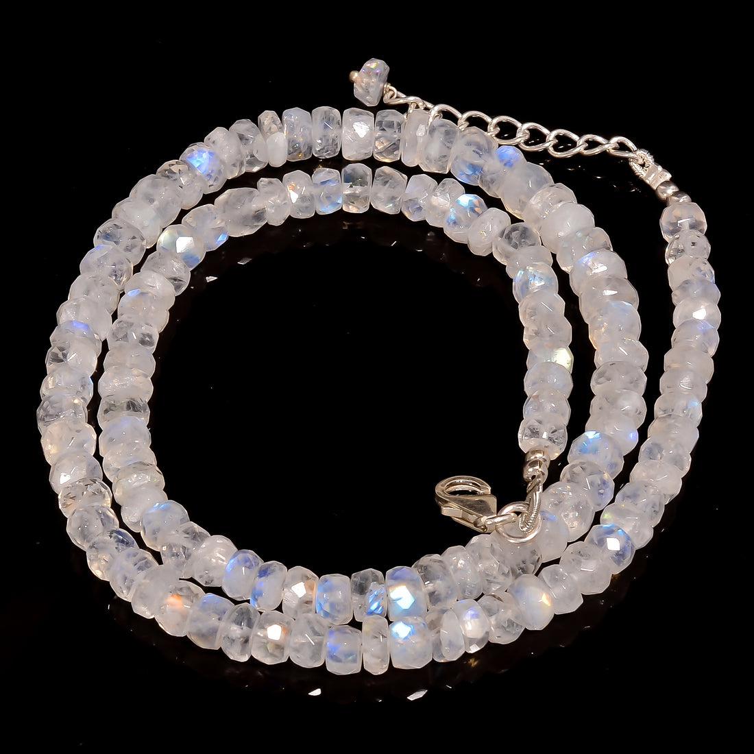 Rainbow Moonstone Natural Gemstone Rondelle Shape Faceted Beads Necklace 17-19" ,5X5 6X6 mm 117.5 Ct. YN-270