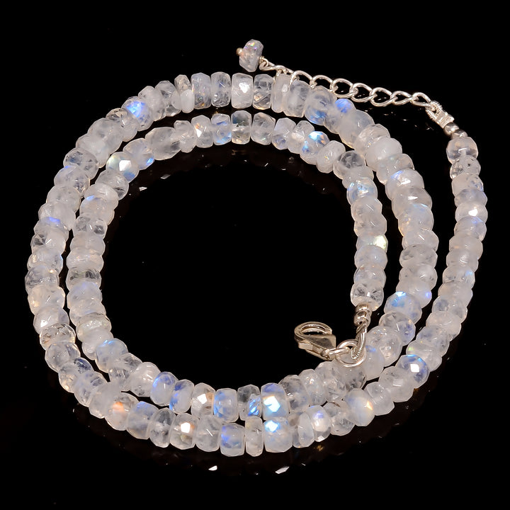 Rainbow Moonstone Natural Gemstone Rondelle Shape Faceted Beads Necklace 17-19" ,5X5 6X6 mm 117.5 Ct. YN-270