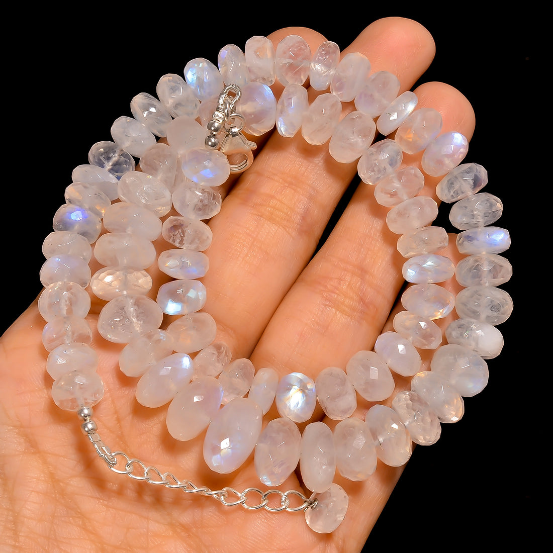Rainbow Moonstone Natural Gemstone Rondelle Shape Faceted Beads Necklace 17-19" ,6X6 7X7 mm 166 Ct. YN-271