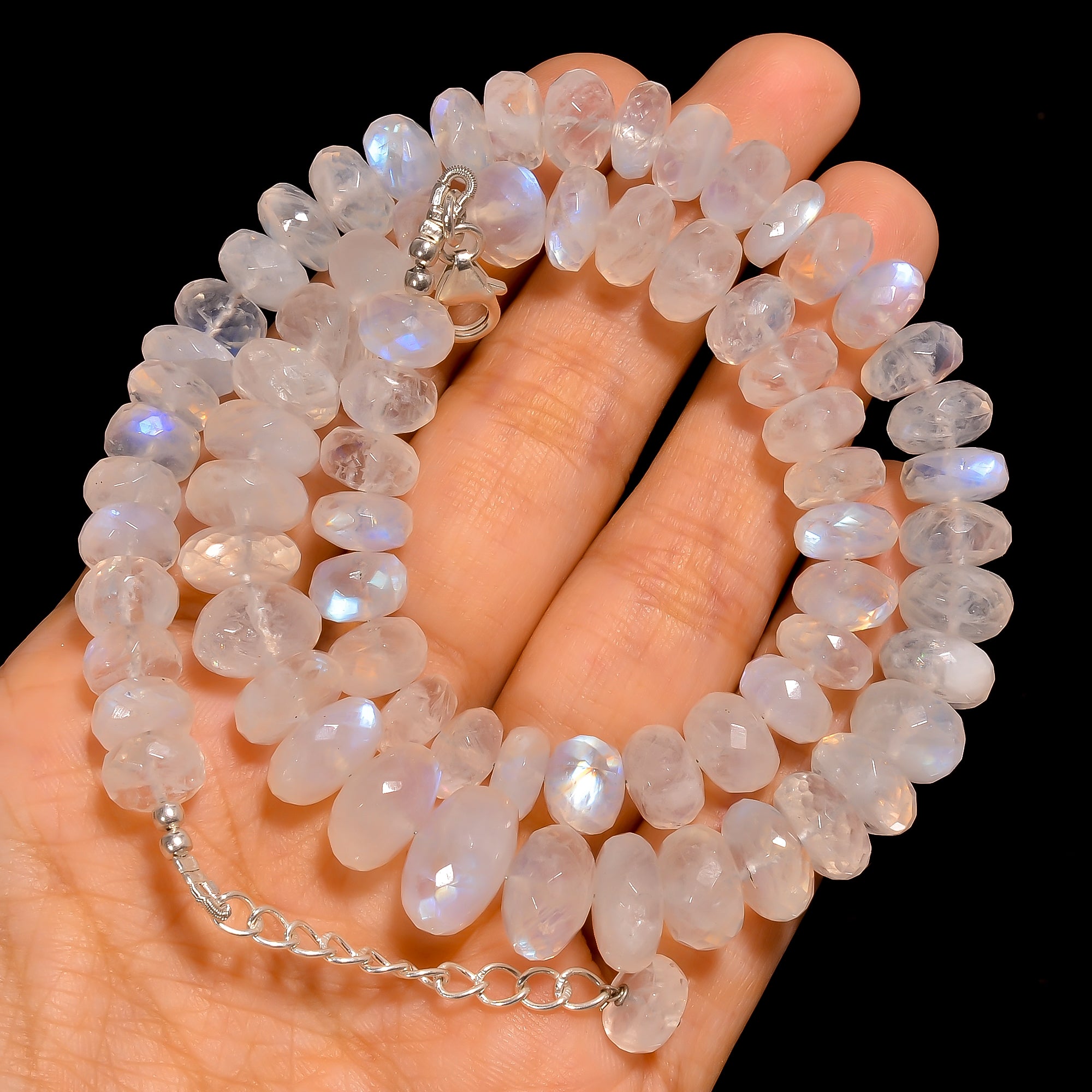 Rainbow Moonstone Natural Gemstone Rondelle Shape Faceted Beads Necklace 17-19" ,6X6 7X7 mm 166 Ct. YN-271