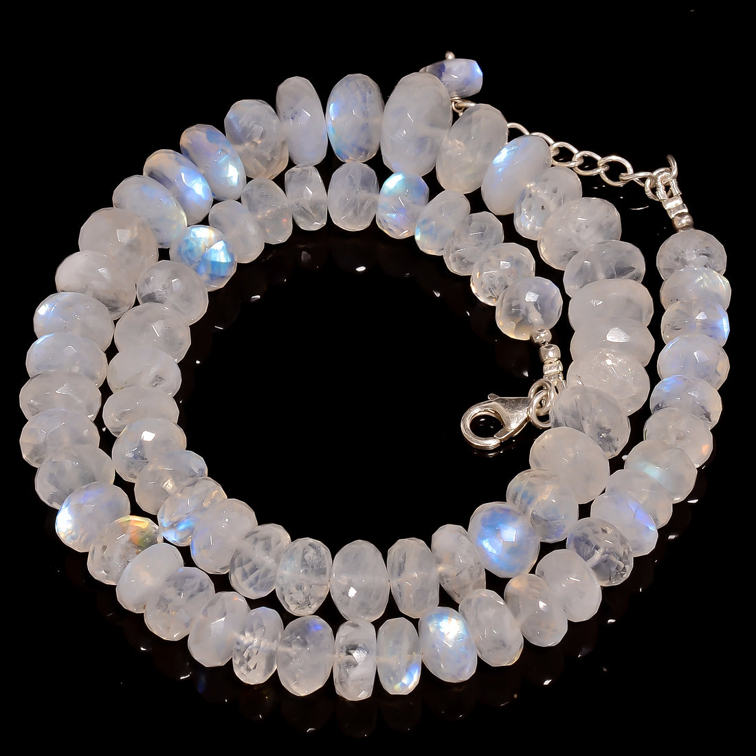 Rainbow Moonstone Natural Gemstone Rondelle Shape Faceted Beads Necklace 17-19" ,6X6 7X7 mm 166 Ct. YN-271