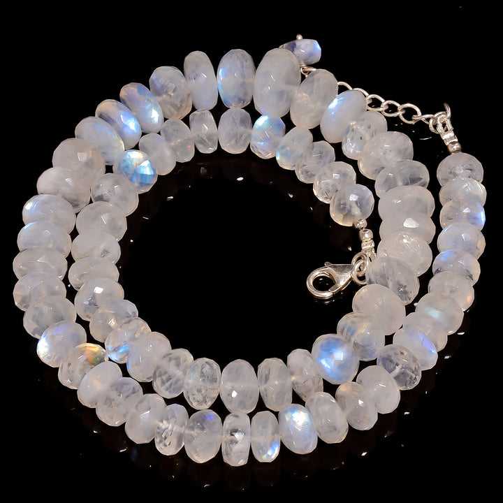 Rainbow Moonstone Natural Gemstone Rondelle Shape Faceted Beads Necklace 17-19" ,6X6 7X7 mm 166 Ct. YN-271