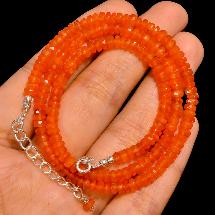 Carnelian Natural Gemstone Rondelle Shape Faceted Beads Necklace 17-19" ,4X4X3 mm 61.5 Ct. YN-273