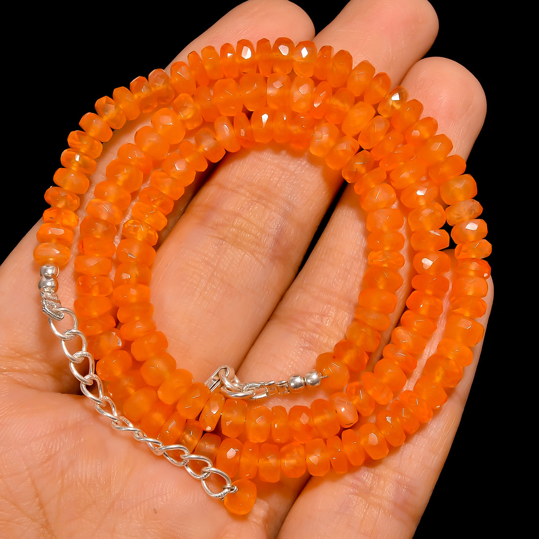 Carnelian Natural Gemstone Rondelle Shape Faceted Beads Necklace 17-19" ,5X5X4 mm 91.5 Ct. YN-275