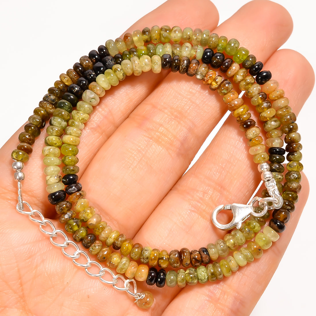 Multi Grossular Garnet Natural Gemstone Rondelle Shape Smooth Beads Necklace 17-19" ,5X5X3 mm 83.5 Ct. YN-280
