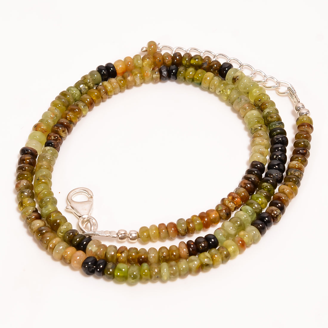 Multi Grossular Garnet Natural Gemstone Rondelle Shape Smooth Beads Necklace 17-19" ,5X5X3 mm 83.5 Ct. YN-280