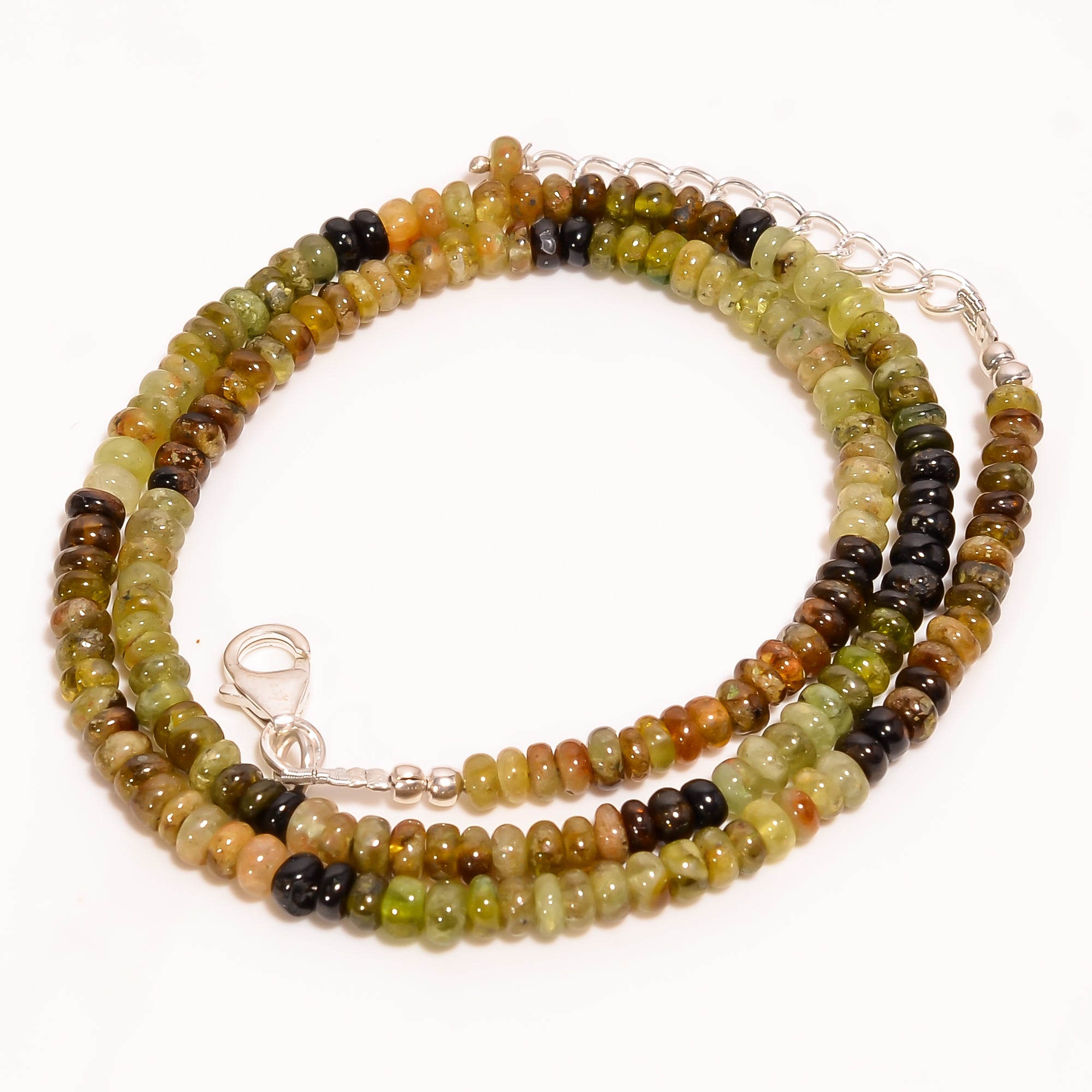 Multi Grossular Garnet Natural Gemstone Rondelle Shape Smooth Beads Necklace 17-19" ,5X5X3 mm 83.5 Ct. YN-280