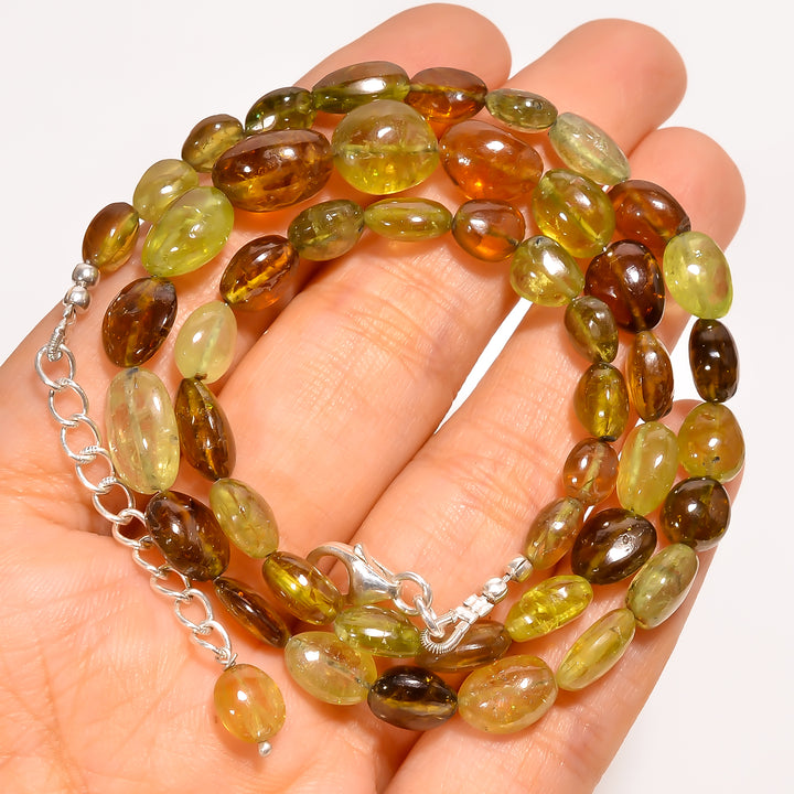 Grossular Garnet Natural Tumble Shape Smooth Gemstone Necklace 17-19" ,6X5 11X9 mm 143 Ct. YN-281