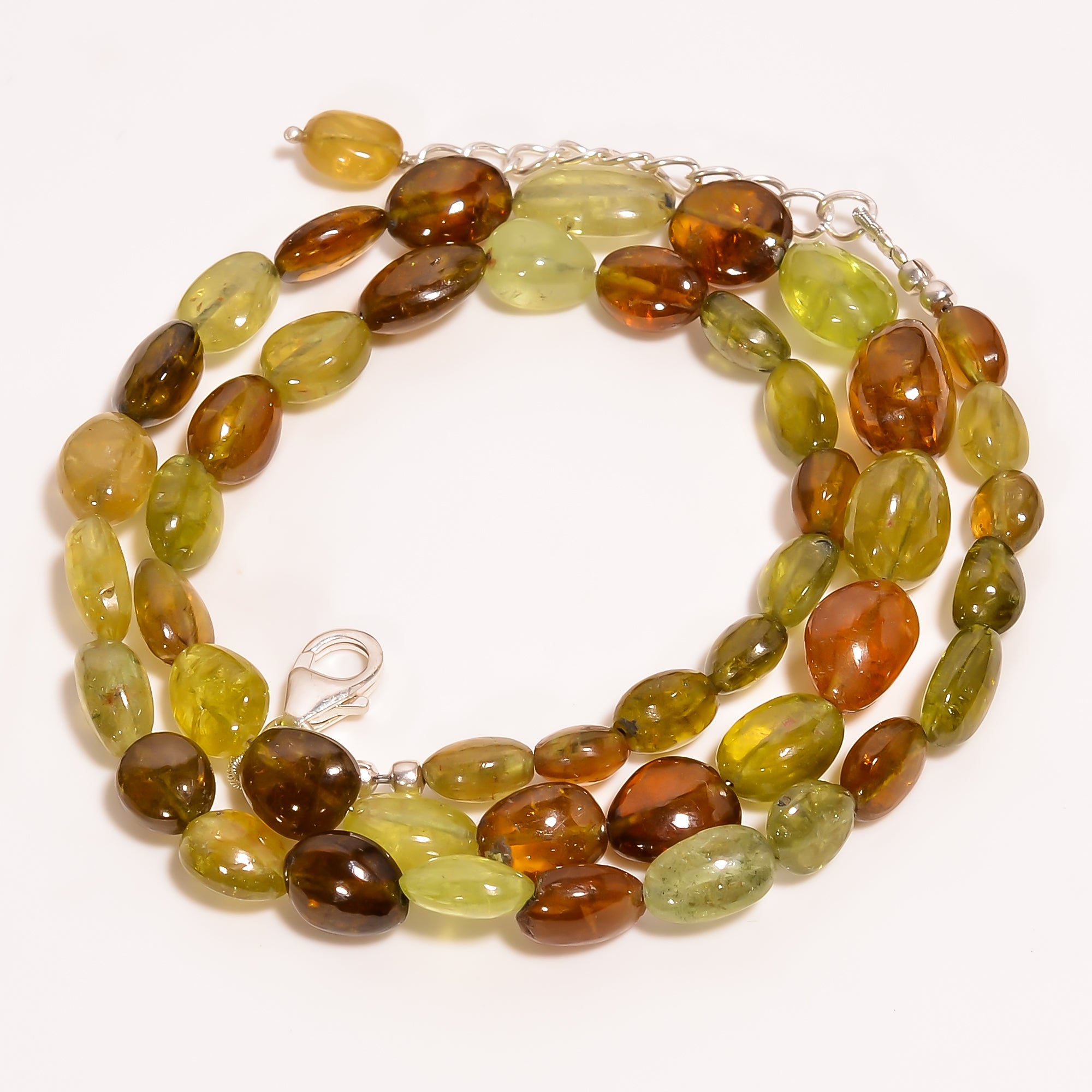 Grossular Garnet Natural Tumble Shape Smooth Gemstone Necklace 17-19" ,6X5 11X9 mm 143 Ct. YN-281