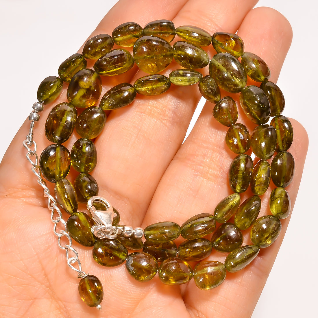 Grossular Garnet Natural Tumble Shape Smooth Gemstone Necklace 17-19" ,7X5 10X8 mm 150 Ct. YN-282
