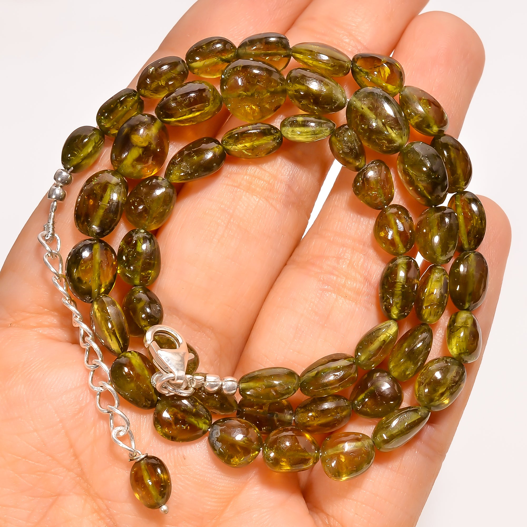 Grossular Garnet Natural Tumble Shape Smooth Gemstone Necklace 17-19" ,7X5 10X8 mm 150 Ct. YN-282