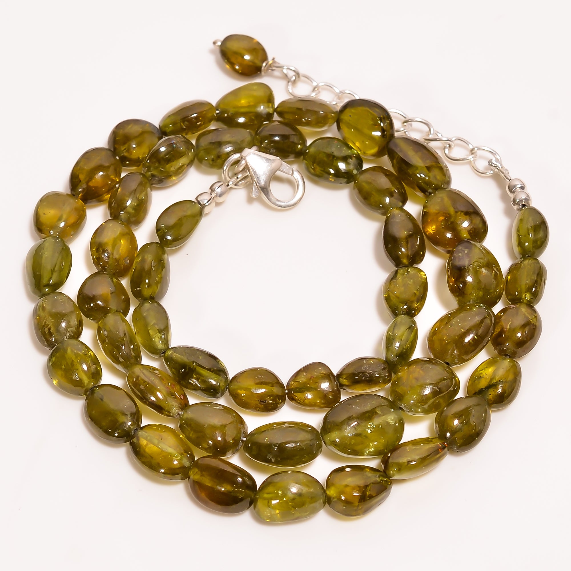 Grossular Garnet Natural Tumble Shape Smooth Gemstone Necklace 17-19" ,7X5 10X8 mm 150 Ct. YN-282