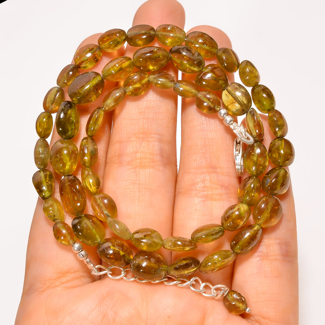 Grossular Garnet Natural Tumble Shape Smooth Gemstone Necklace 17-19" ,6X5 10X7 mm 140.5 Ct. YN-283