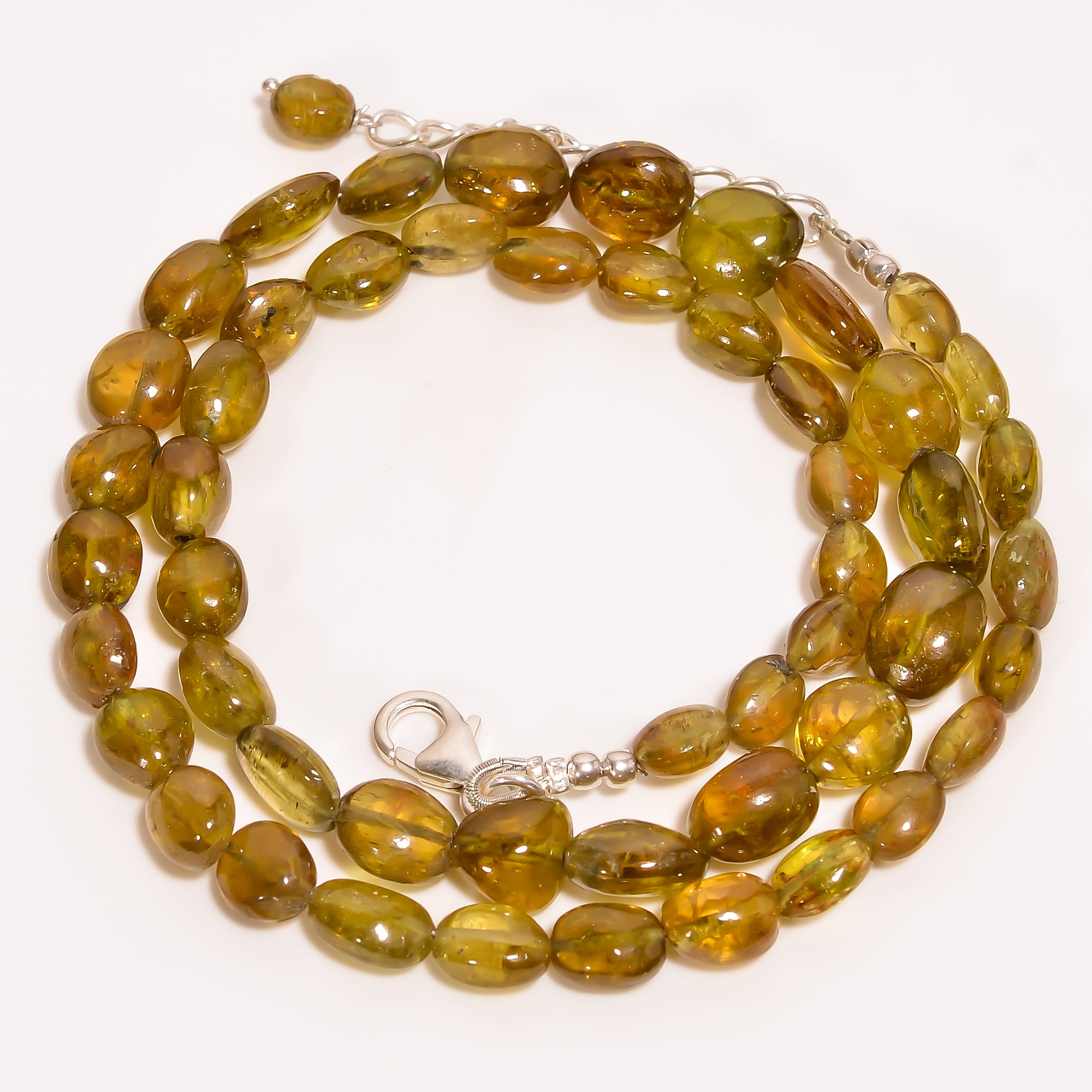 Grossular Garnet Natural Tumble Shape Smooth Gemstone Necklace 17-19" ,6X5 10X7 mm 140.5 Ct. YN-283