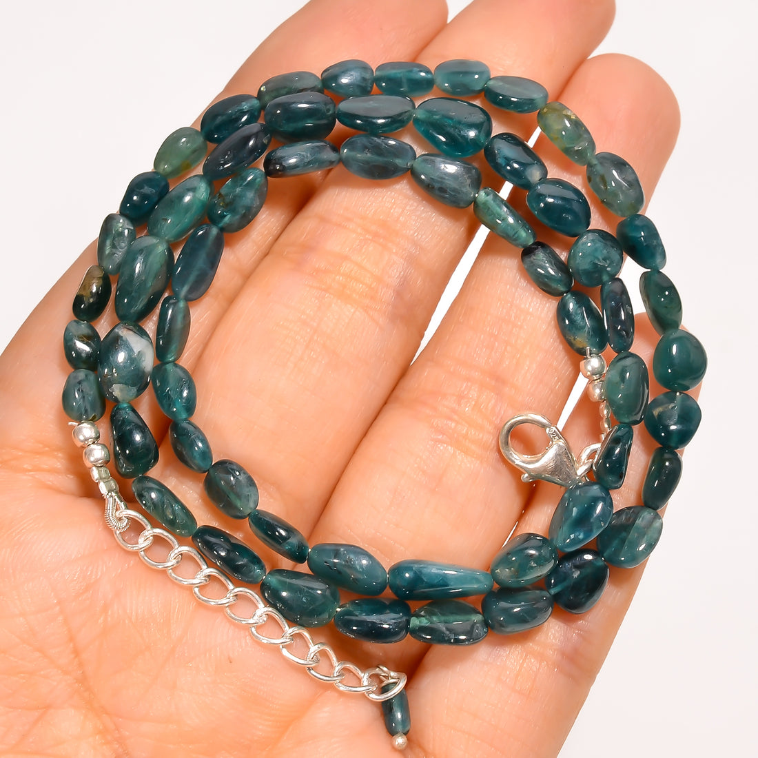 Grandidierite Natural Tumbled Shape Smooth Gemstone Necklace 17-19" ,5X4 10X5 mm 74 Ct. YN-284