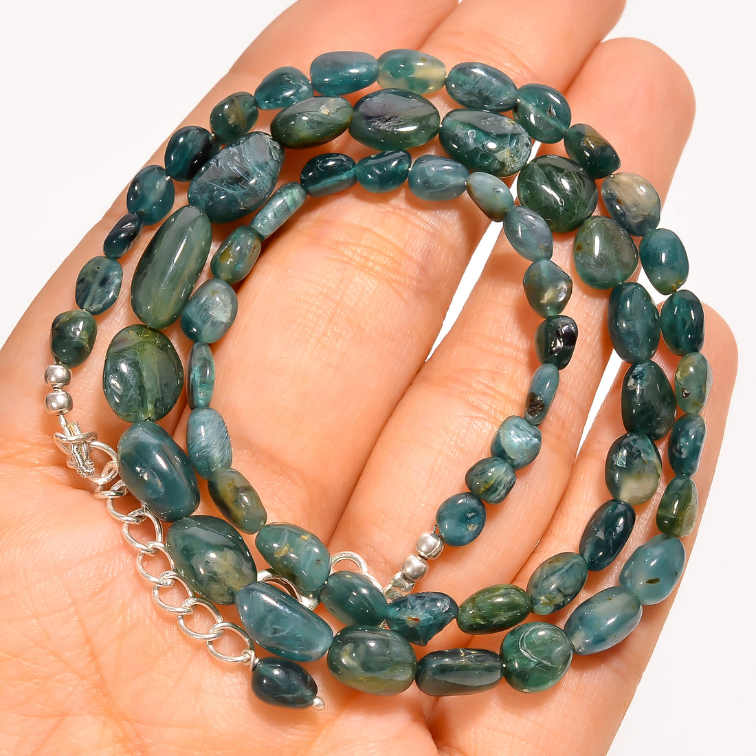 Grandidierite Natural Tumbled Shape Smooth Gemstone Necklace 17-19" ,4X3 12X7 mm 86 Ct. YN-286