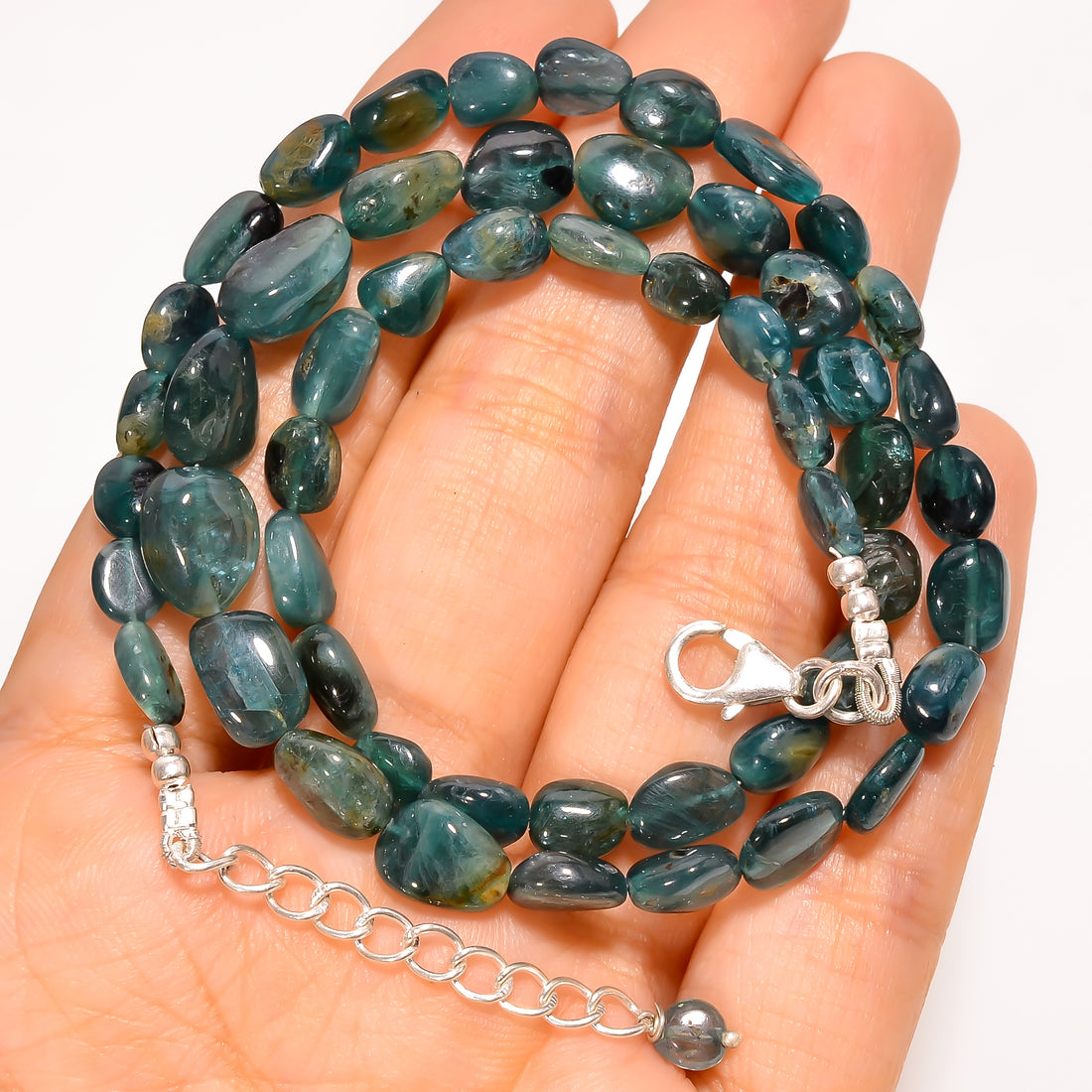 Grandidierite Natural Tumbled Shape Smooth Gemstone Necklace 17-19" ,5X4 11X6 mm 99 Ct. YN-287