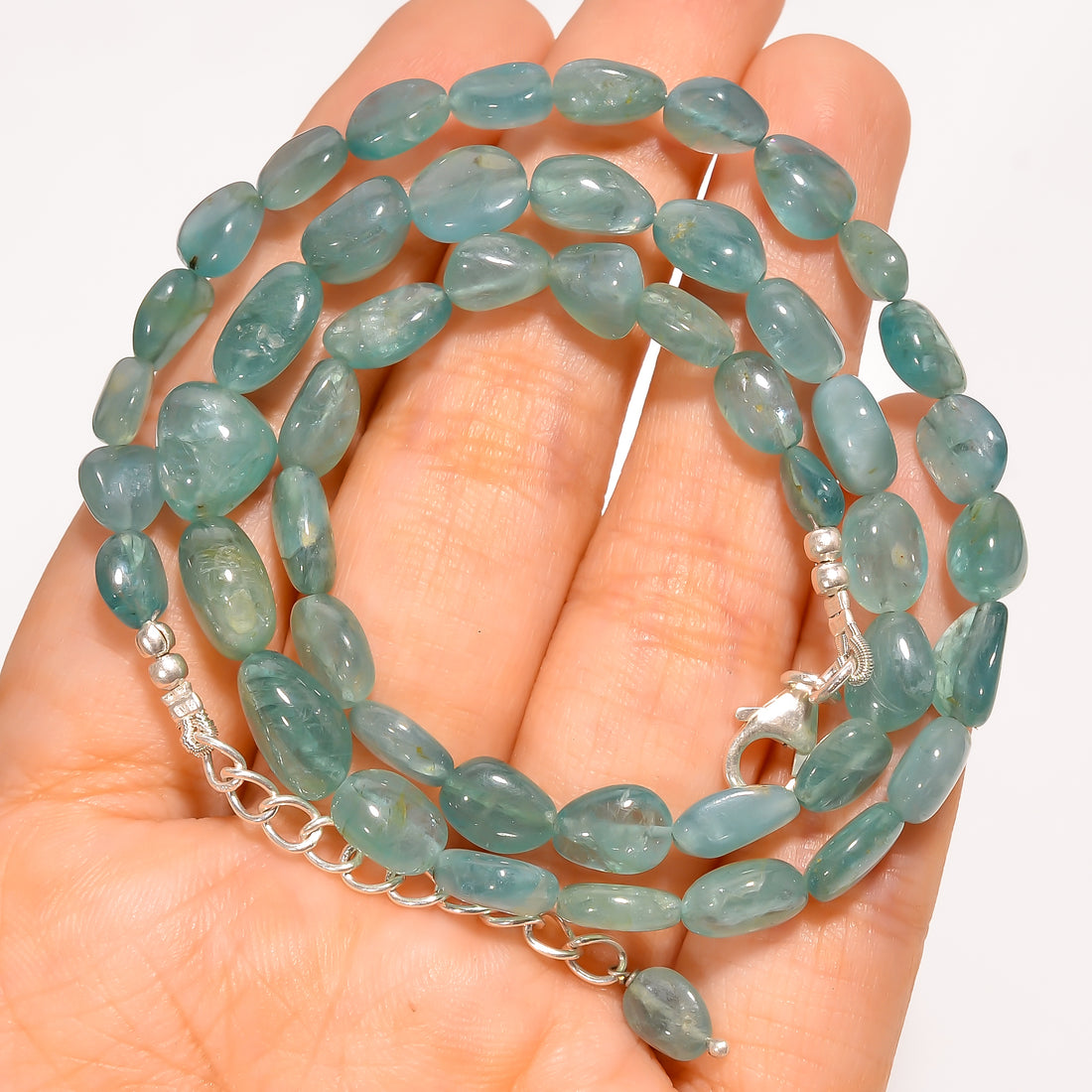 Grandidierite Natural Tumbled Shape Smooth Gemstone Necklace 17-19" ,5X4 10X7 mm 102 Ct. YN-288