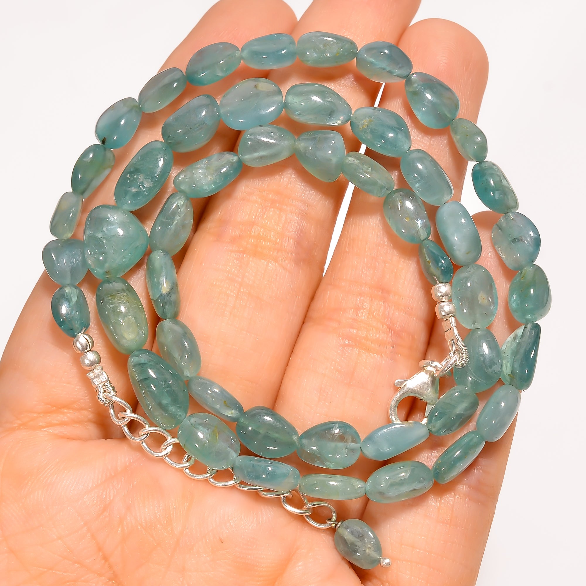 Grandidierite Natural Tumbled Shape Smooth Gemstone Necklace 17-19" ,5X4 10X7 mm 102 Ct. YN-288