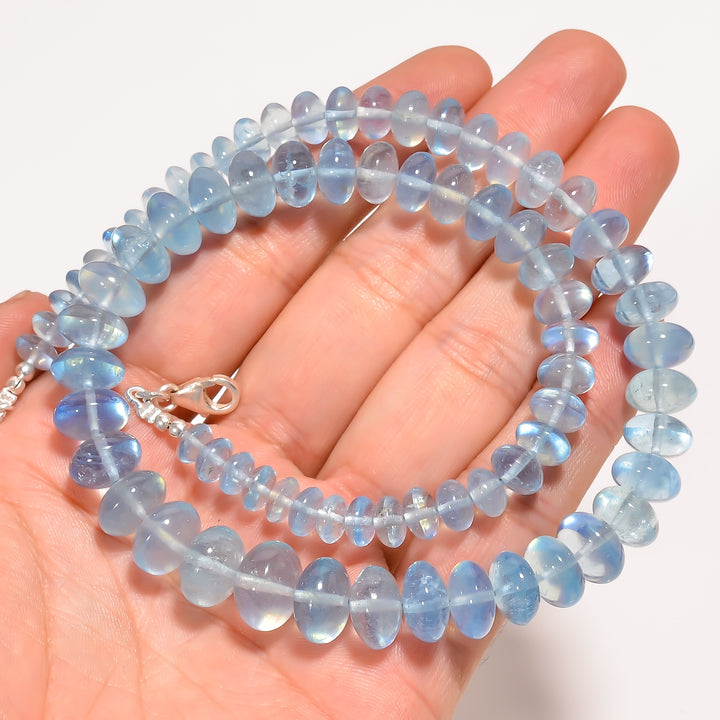 Aquamarine Natural Gemstone Rondelle Shape Smooth Beads Necklace 17-19" ,6X6 12X12 mm 248.5 Ct. YN-296