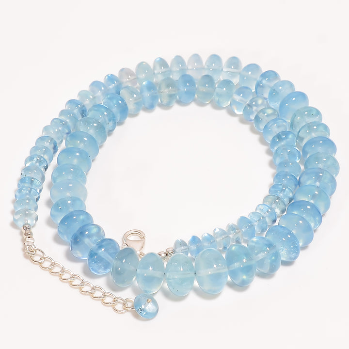 Aquamarine Natural Gemstone Rondelle Shape Smooth Beads Necklace 17-19" ,6X6 12X12 mm 248.5 Ct. YN-296