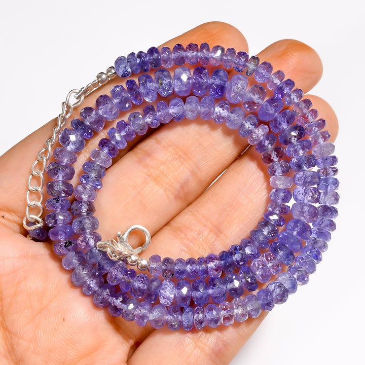 Tanzanite Natural Gemstone Rondelle Shape Faceted Beads Necklace 17-19",4X4 6X6 mm, 126.5 Ct., YN-299