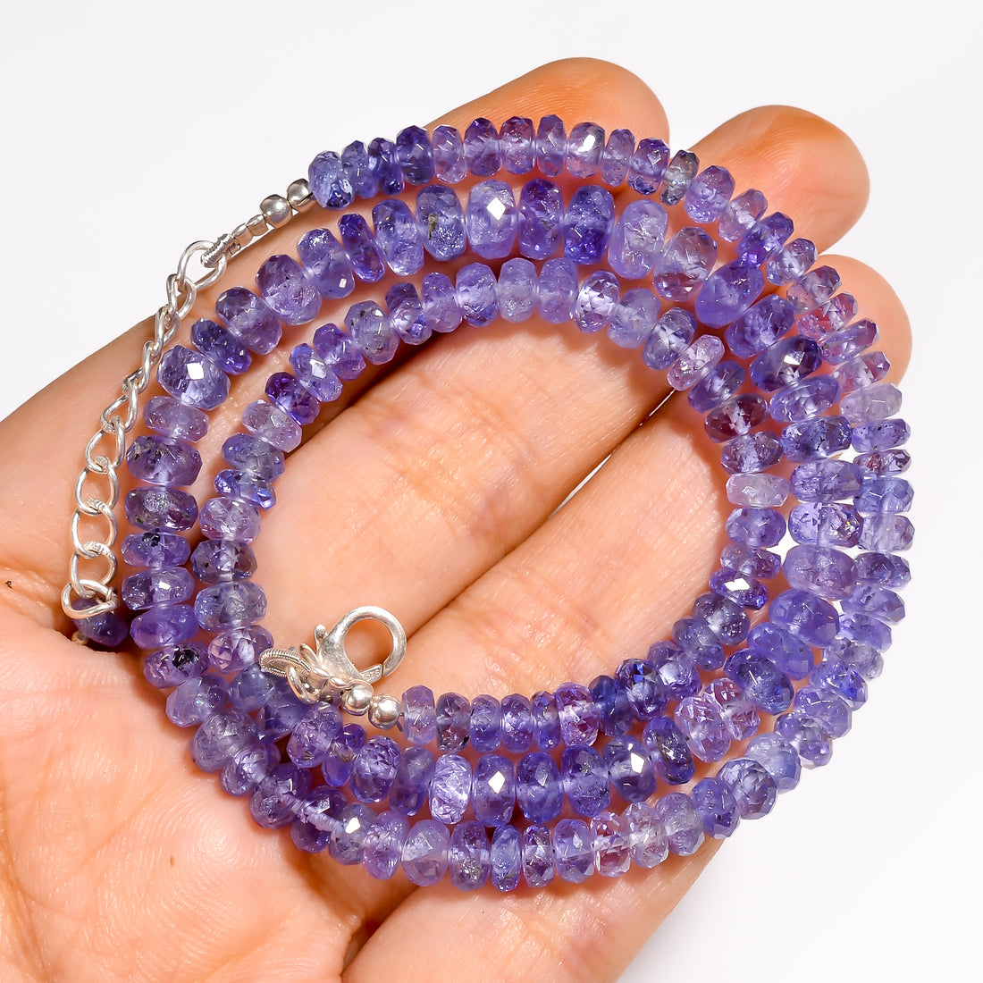 Tanzanite Natural Gemstone Rondelle Shape Faceted Beads Necklace 17-19",4X4 6X6 mm, 126.5 Ct., YN-299