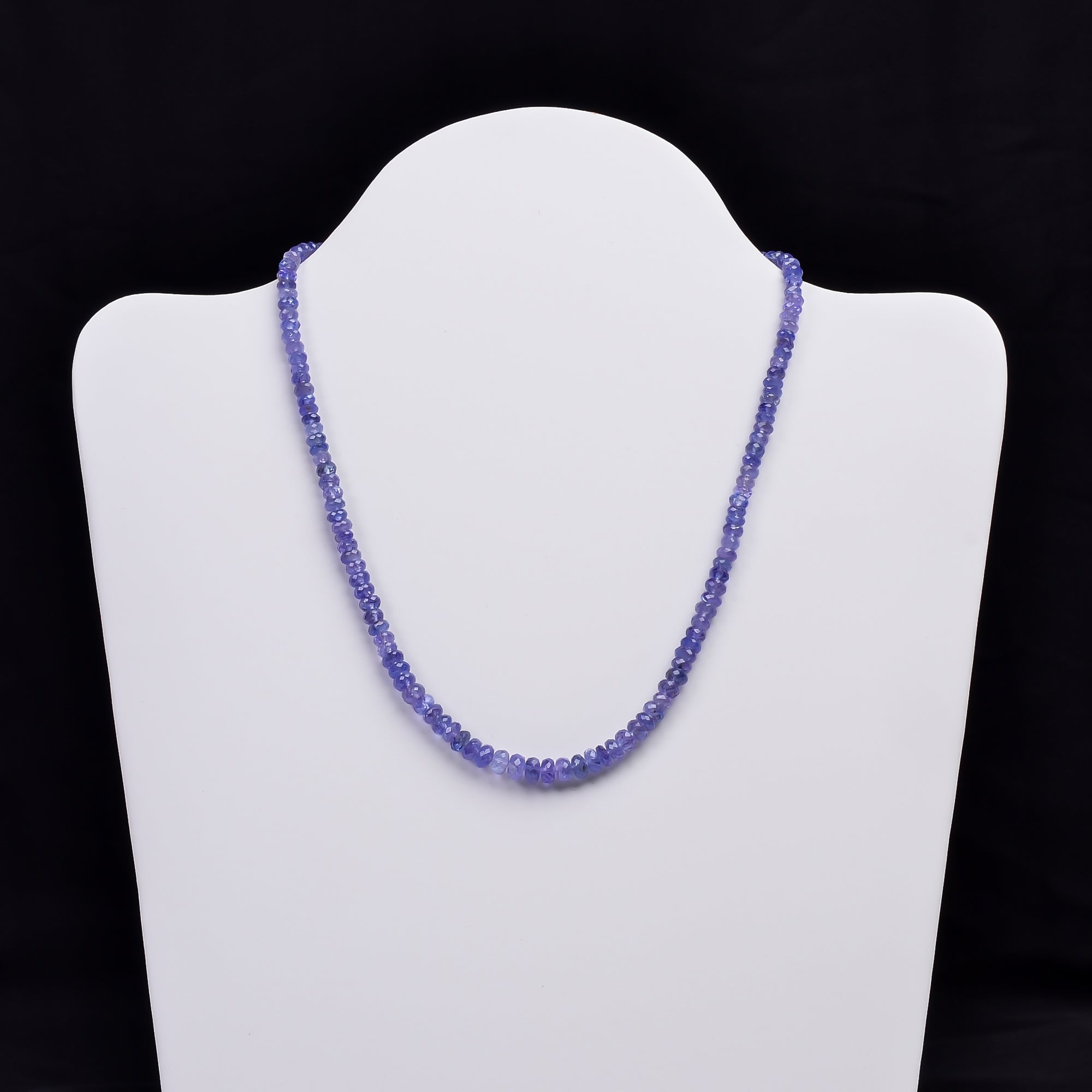 Tanzanite Natural Gemstone Rondelle Shape Faceted Beads Necklace 17-19",4X4 6X6 mm, 126.5 Ct., YN-299