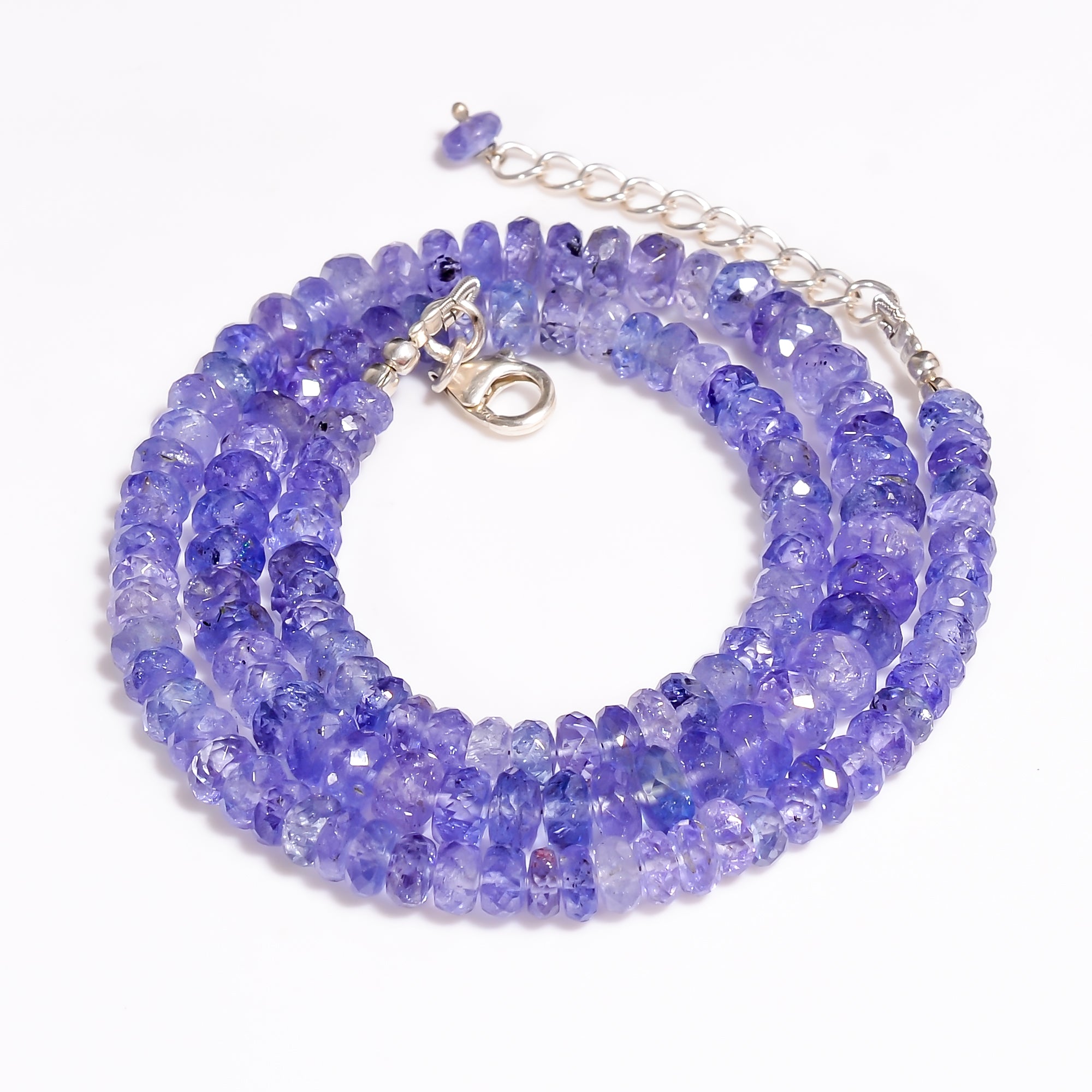 Tanzanite Natural Gemstone Rondelle Shape Faceted Beads Necklace 17-19",4X4 6X6 mm, 126.5 Ct., YN-299