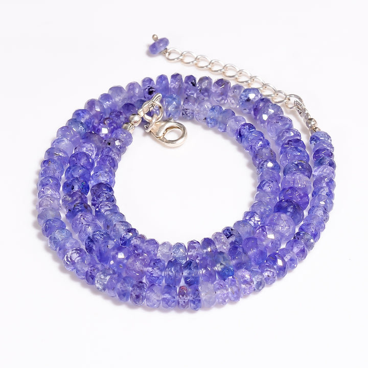 Tanzanite Natural Gemstone Rondelle Shape Faceted Beads Necklace 17-19",4X4 6X6 mm, 126.5 Ct., YN-299