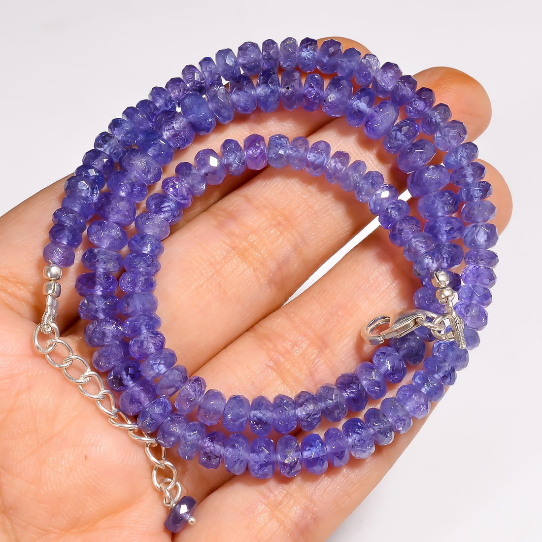 Tanzanite Natural Gemstone Rondelle Shape Faceted Beads Necklace 17-19",4X4 6X6 mm, 141 Ct., YN-300