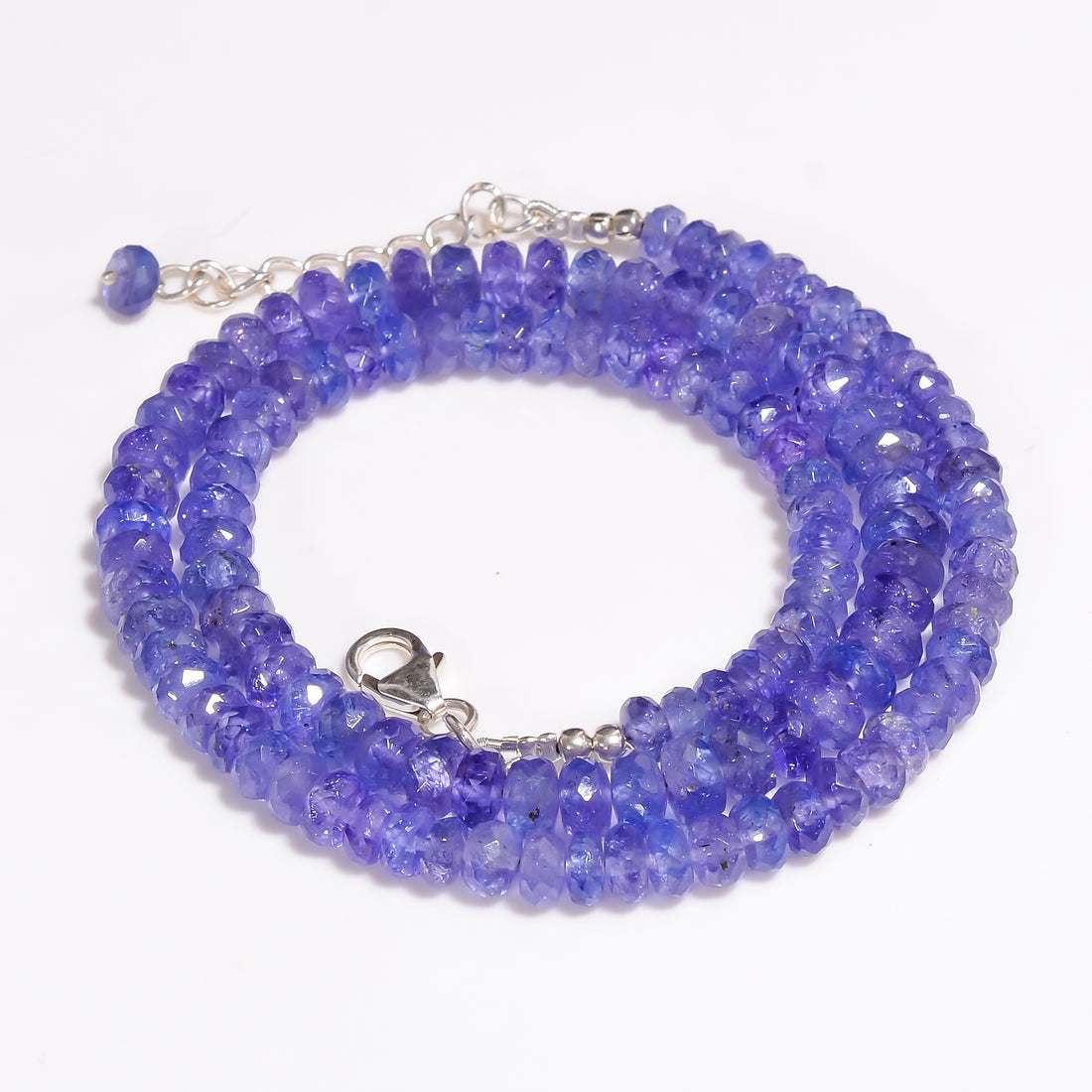 Tanzanite Natural Gemstone Rondelle Shape Faceted Beads Necklace 17-19",4X4 6X6 mm, 141 Ct., YN-300