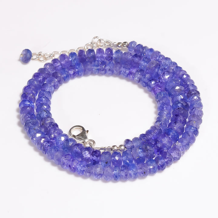 Tanzanite Natural Gemstone Rondelle Shape Faceted Beads Necklace 17-19",4X4 6X6 mm, 141 Ct., YN-300