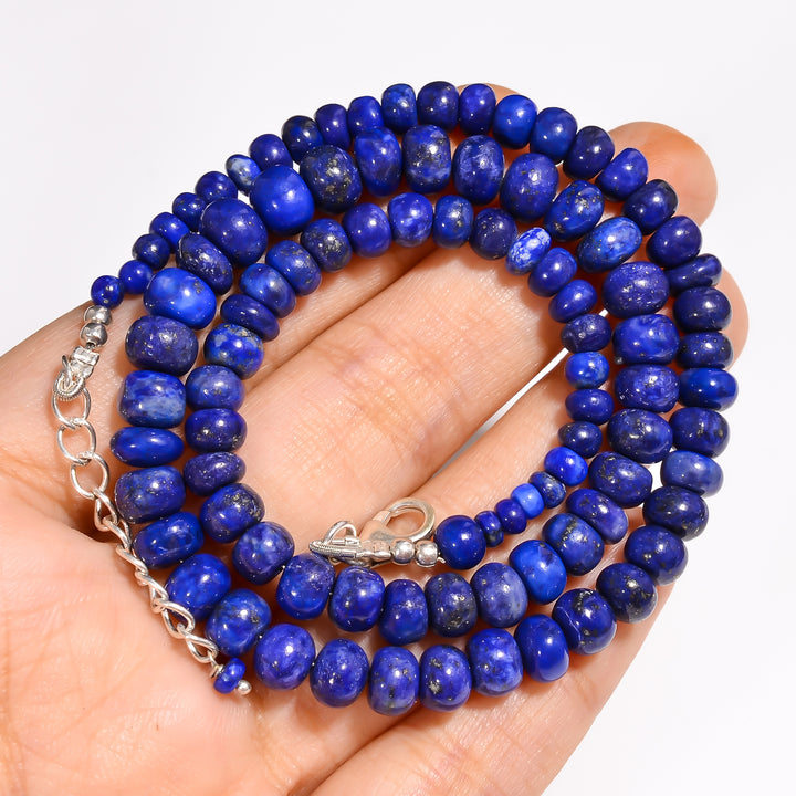 Lapis Lazuli Natural Gemstone Rondelle Shape Smooth Beads Necklace 17-18.5",4X4 7X7 mm, 148 Ct., YN-302