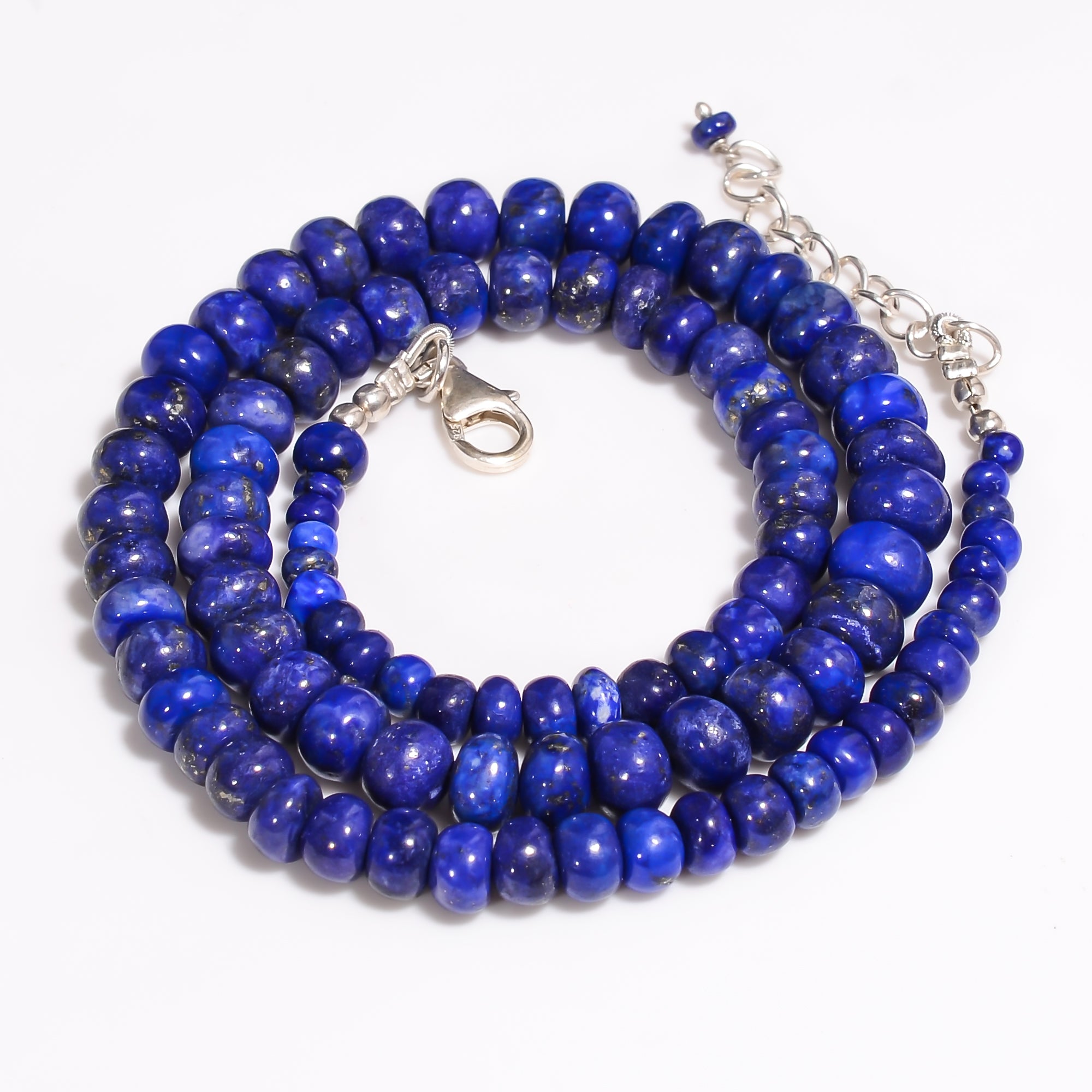 Lapis Lazuli Natural Gemstone Rondelle Shape Smooth Beads Necklace 17-18.5",4X4 7X7 mm, 148 Ct., YN-302
