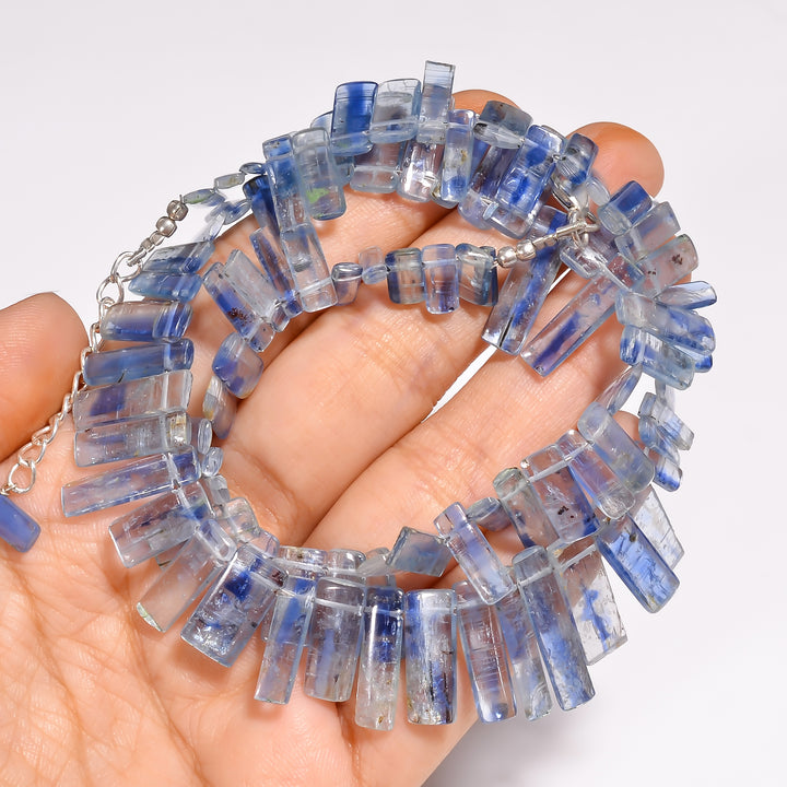 Kyanite Natural Gemstone Sticks Shape Necklace 17-18.5",7X3 21X4 mm, 173.5 Ct., YN-337