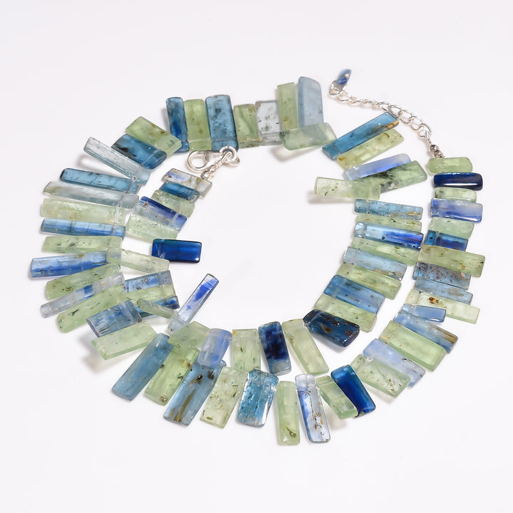 Kyanite Natural Gemstone Sticks Shape Necklace 17-18",11X4 25X5 mm, 221 Ct., YN-338