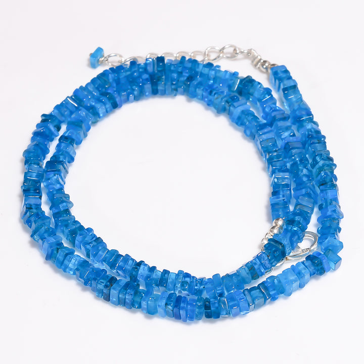 Apatite Natural Gemstone Square Shape Smooth Beads Necklace 17-18.5",4X4 5X5 mm, 97 Ct., YN-354