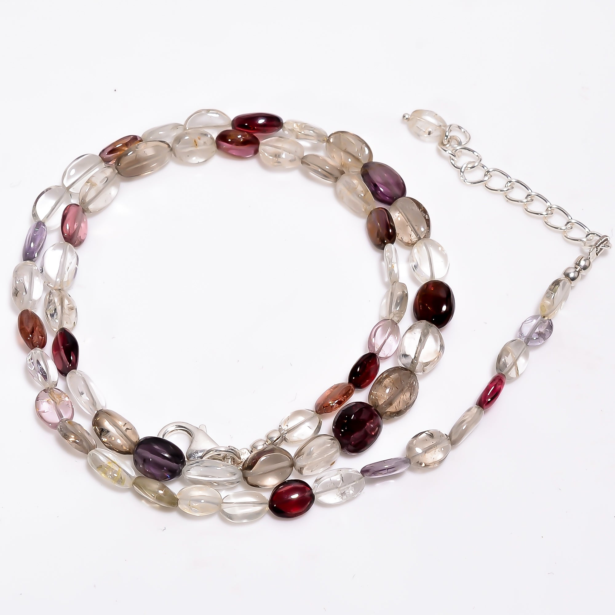 Multi spinel Natural Gemstone Oval Shape Smooth Necklace 17-19" Beads 5X4 8X6 mm, 69.5 Ct. YN-357