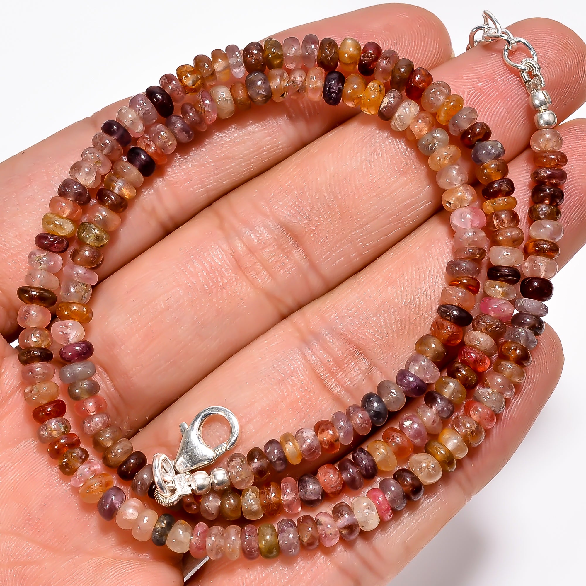 Multi spinel Natural Gemstone Rondelle Shape Smooth Necklace 17-19" Beads 4X4X3 mm, 85 Ct. YN-359