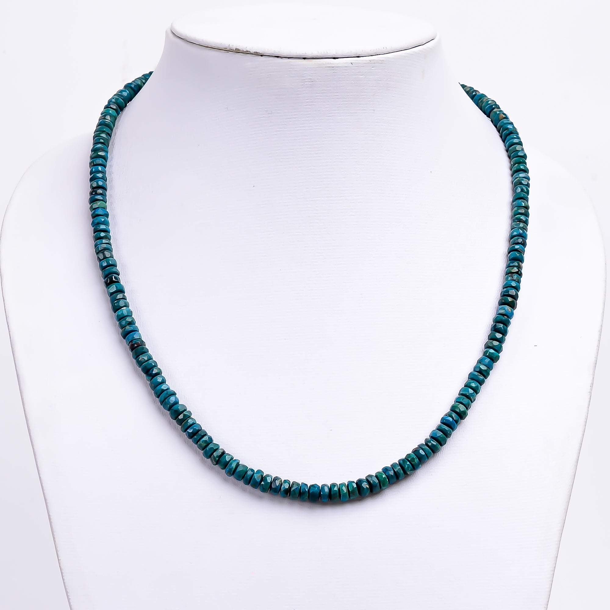 Chrysocolla Natural Gemstone Rondelle Shape Faceted Necklace 17-19" Beads 5X5X3 mm, 97 Ct. YN-361