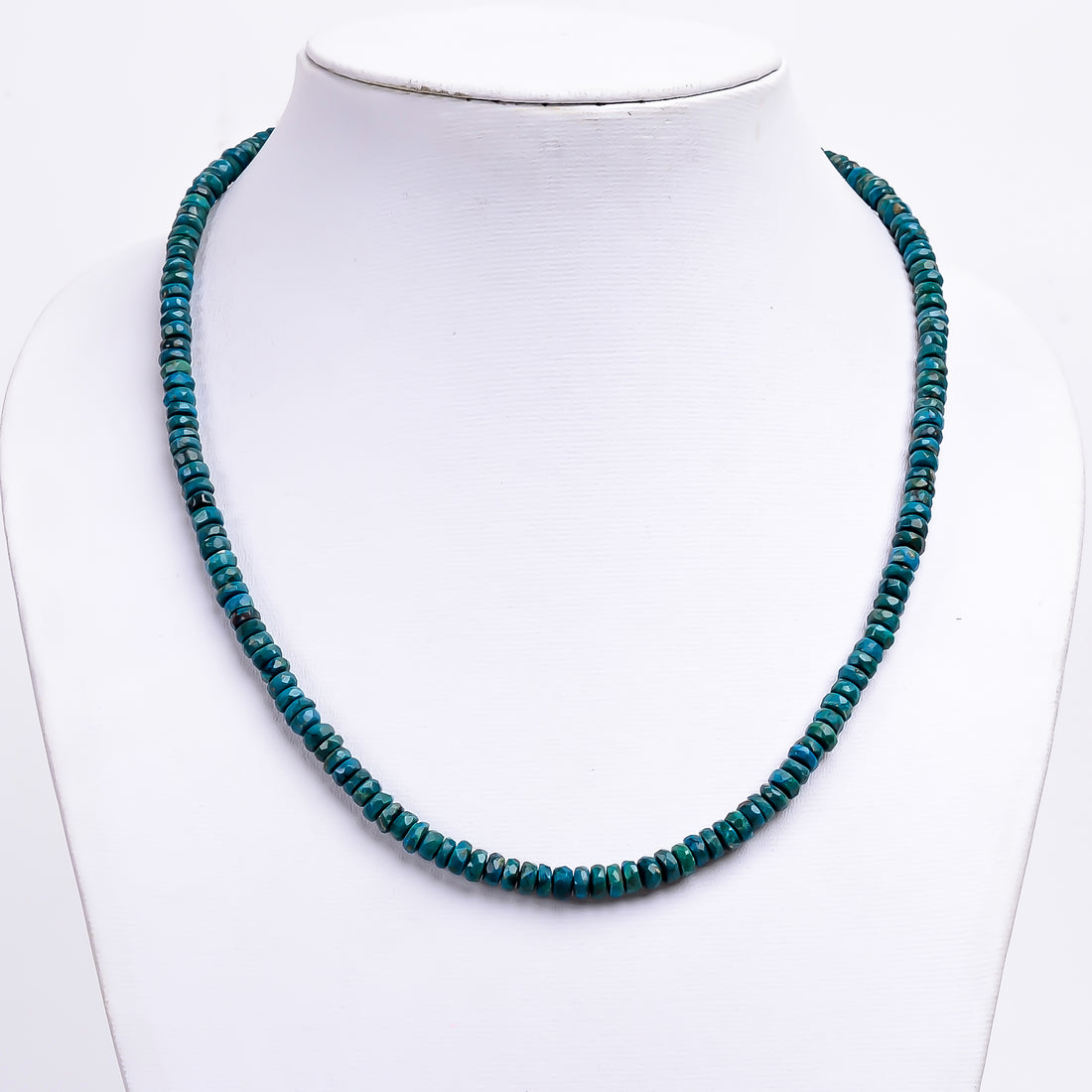 Chrysocolla Natural Gemstone Rondelle Shape Faceted Necklace 17-19" Beads 5X5X3 mm, 97 Ct. YN-361