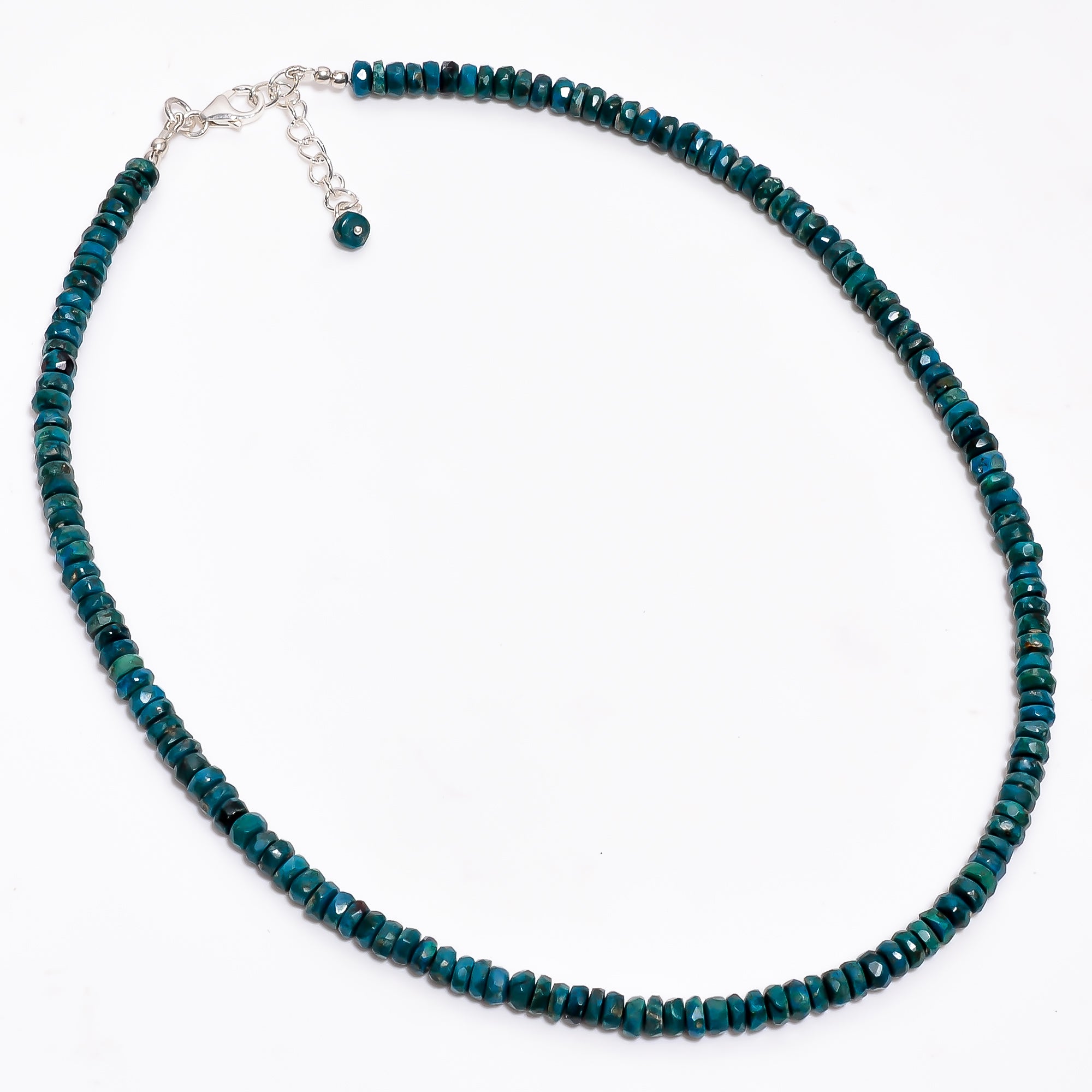 Chrysocolla Natural Gemstone Rondelle Shape Faceted Necklace 17-19" Beads 5X5X3 mm, 97 Ct. YN-361