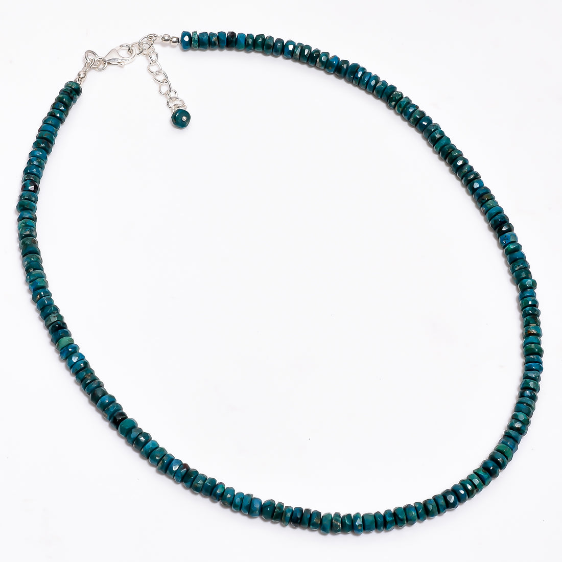 Chrysocolla Natural Gemstone Rondelle Shape Faceted Necklace 17-19" Beads 5X5X3 mm, 97 Ct. YN-361