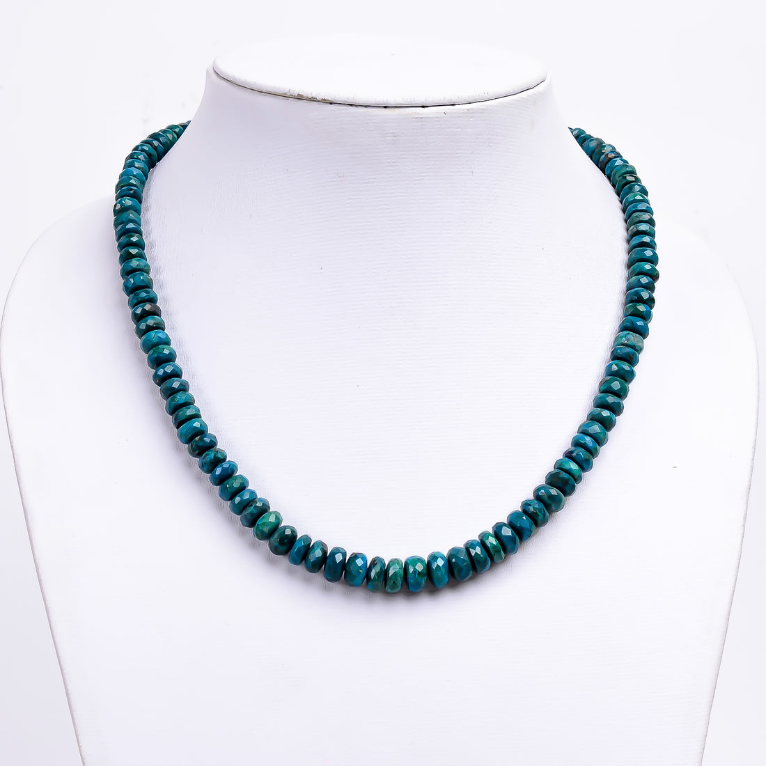 Chrysocolla Natural Gemstone Rondelle Shape Faceted Necklace 17-19" Beads 6X6 8X8 mm, 172.5 Ct. YN-362