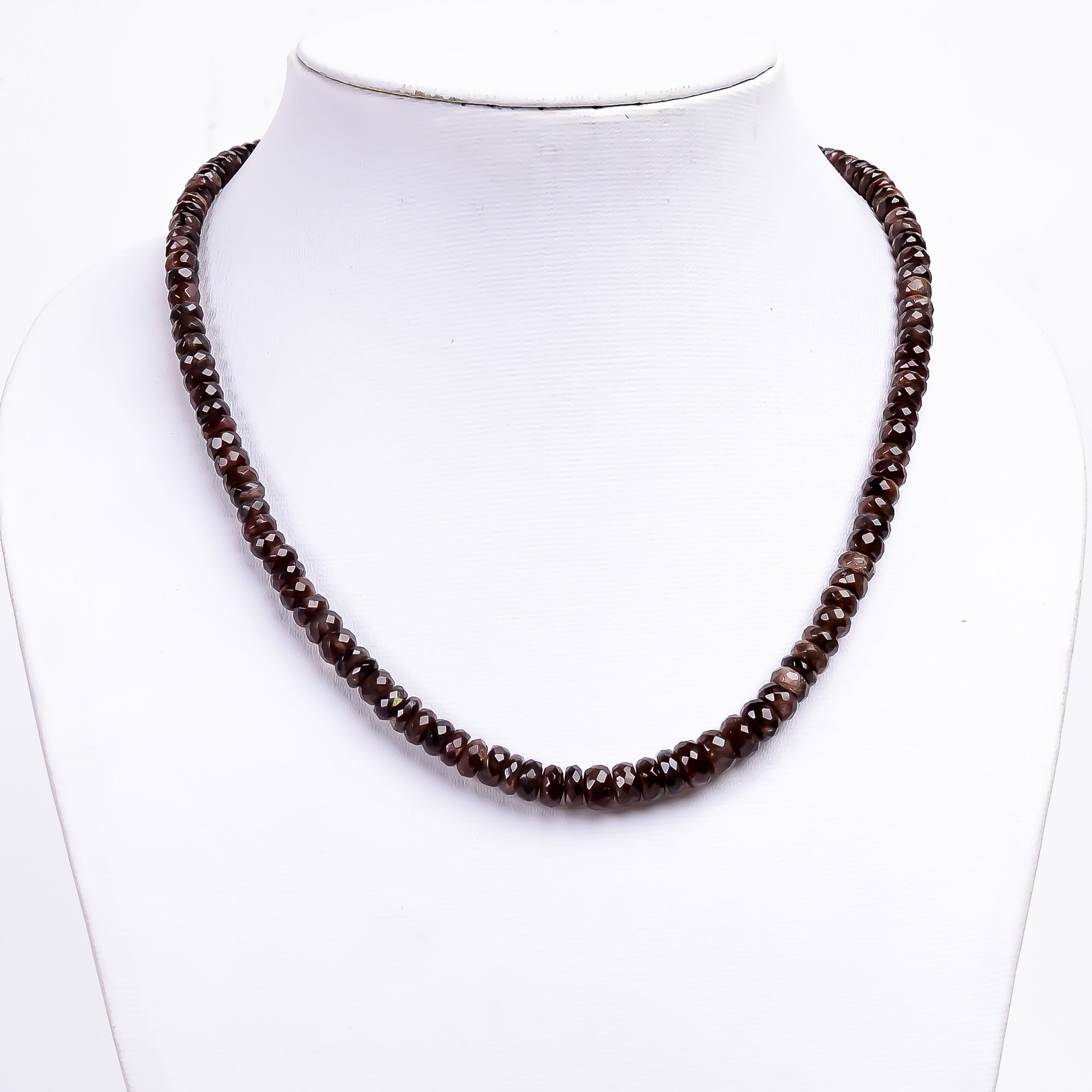 Brown Feldspar Natural Gemstone Rondelle Shape Faceted Necklace 17-19" Beads 4X4 7X7 mm, 133 Ct. YN-364