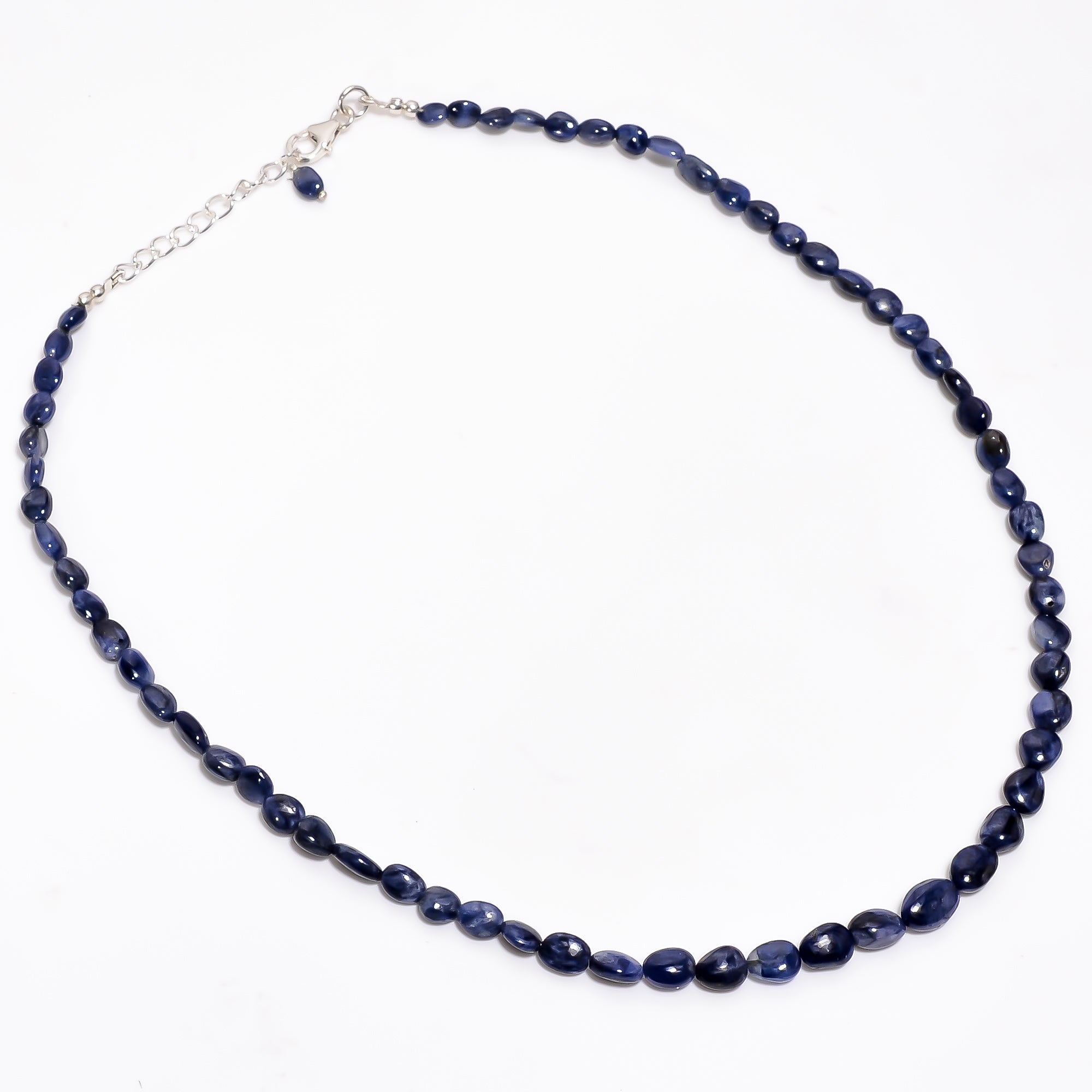 Blue Sapphire Natural Gemstone Oval Shape Smooth Necklace 17-19" Beads 4X3 9X7 mm, 96 Ct. YN-365