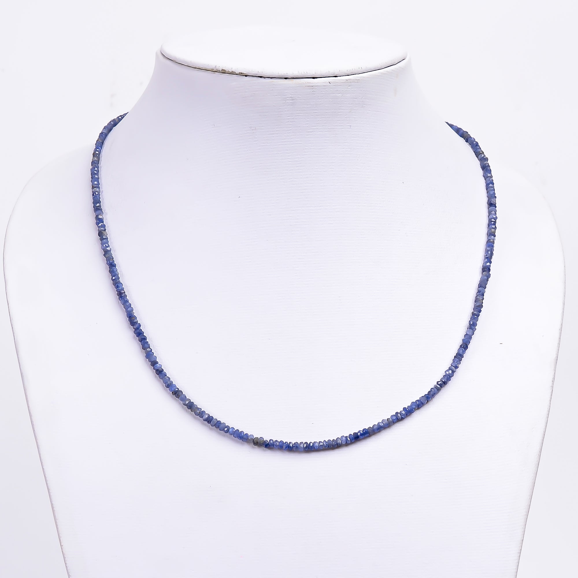 Blue Sapphire Natural Gemstone Rondelle Shape Faceted Necklace 17-19" Beads 2X2 mm, 39 Ct. YN-366